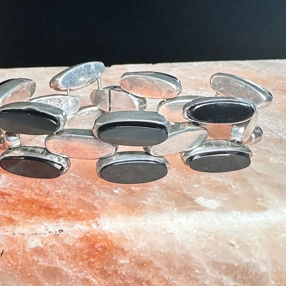 Women’s Bracelet Sterling Bezel Set Onyx Del Rio Mexico Handmade 7’ VTG 4111 B - Picture 8 of 15